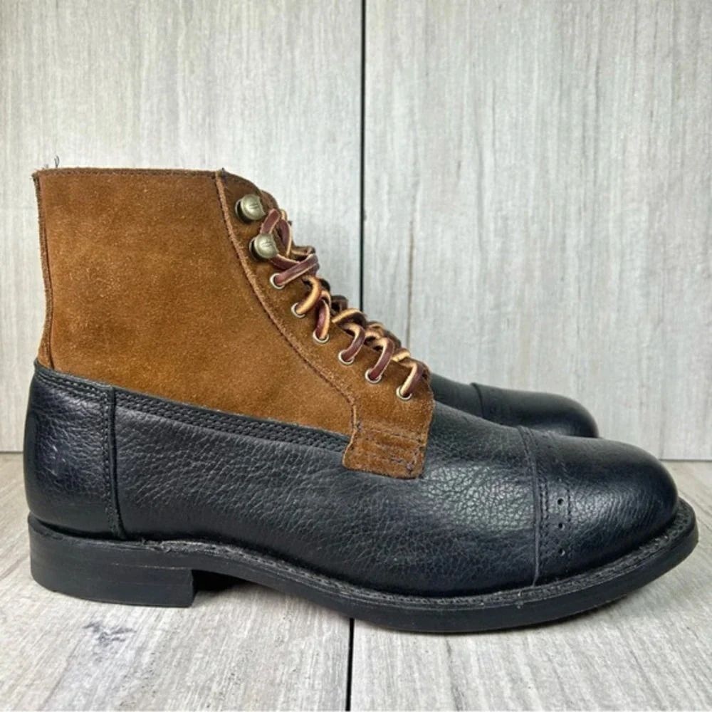 Frye Garrison Boots Lace Up Cap Toe Lace Up Leather Combat Boot Mens Size 8 D